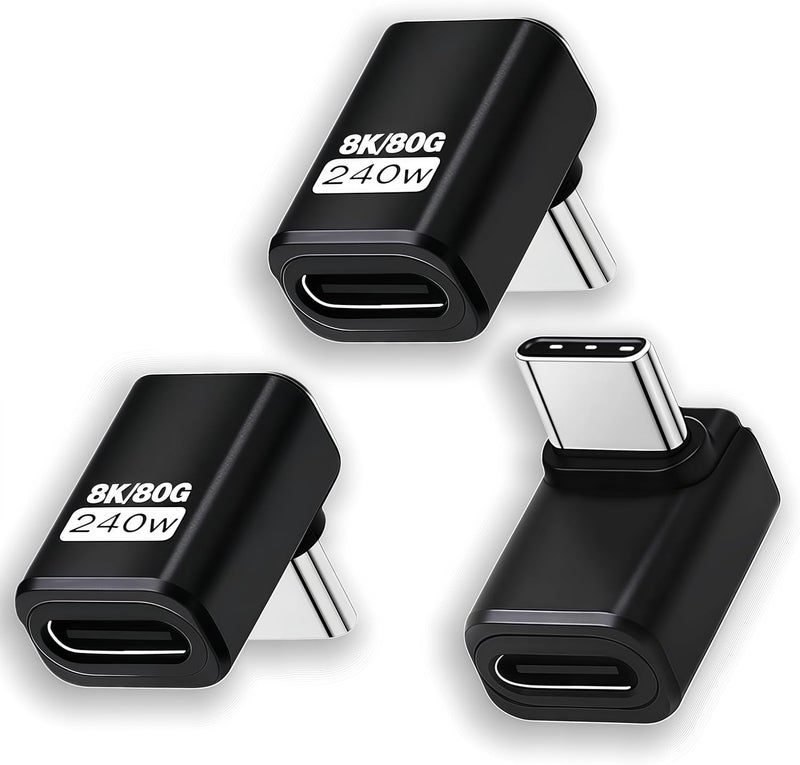 basecolors 3 Pack Usb C 90 Degree Adapter [80Gbps Data Transfer,8K@240Hz Video, 240W Charging ].Usb C Right Angle Adapter Compatible with Steam Deck,Thunderbolt 5/4/3,Switch2/1 and Most usbc Device.(Black） - Image 1